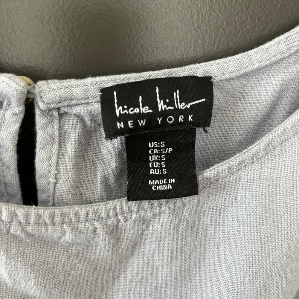 Nicole Miller Linen Lavender Ruffled Sleeveless Cinched Smocked Mini Dress S - Picture 6 of 8